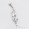 MULTI CZ HEART CLUSTER DANGLE BELLY BUTTON NAVEL RING 316L SURGICAL STEEL
